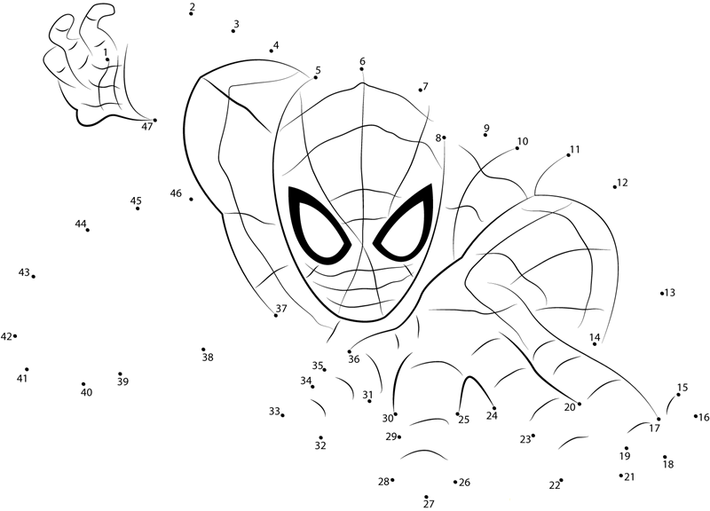 Spiderman The Superhero dot to dot worksheets