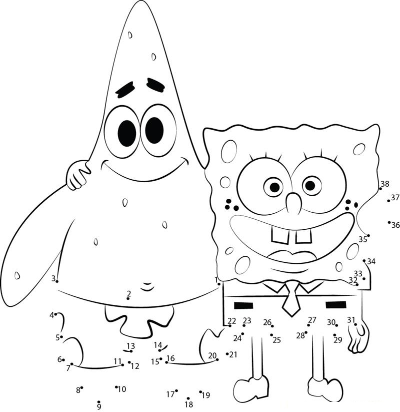 Spongebob Friend dot to dot worksheets