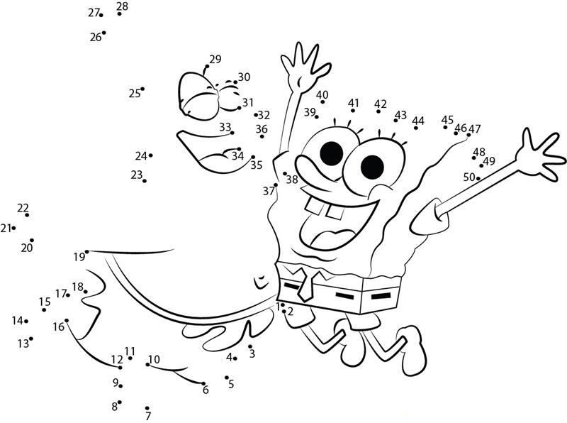 Spongebob Having Fun printable dot to dot worksheet