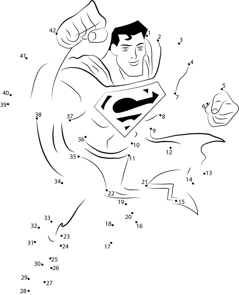 Brave Superman printable dot to dot worksheet