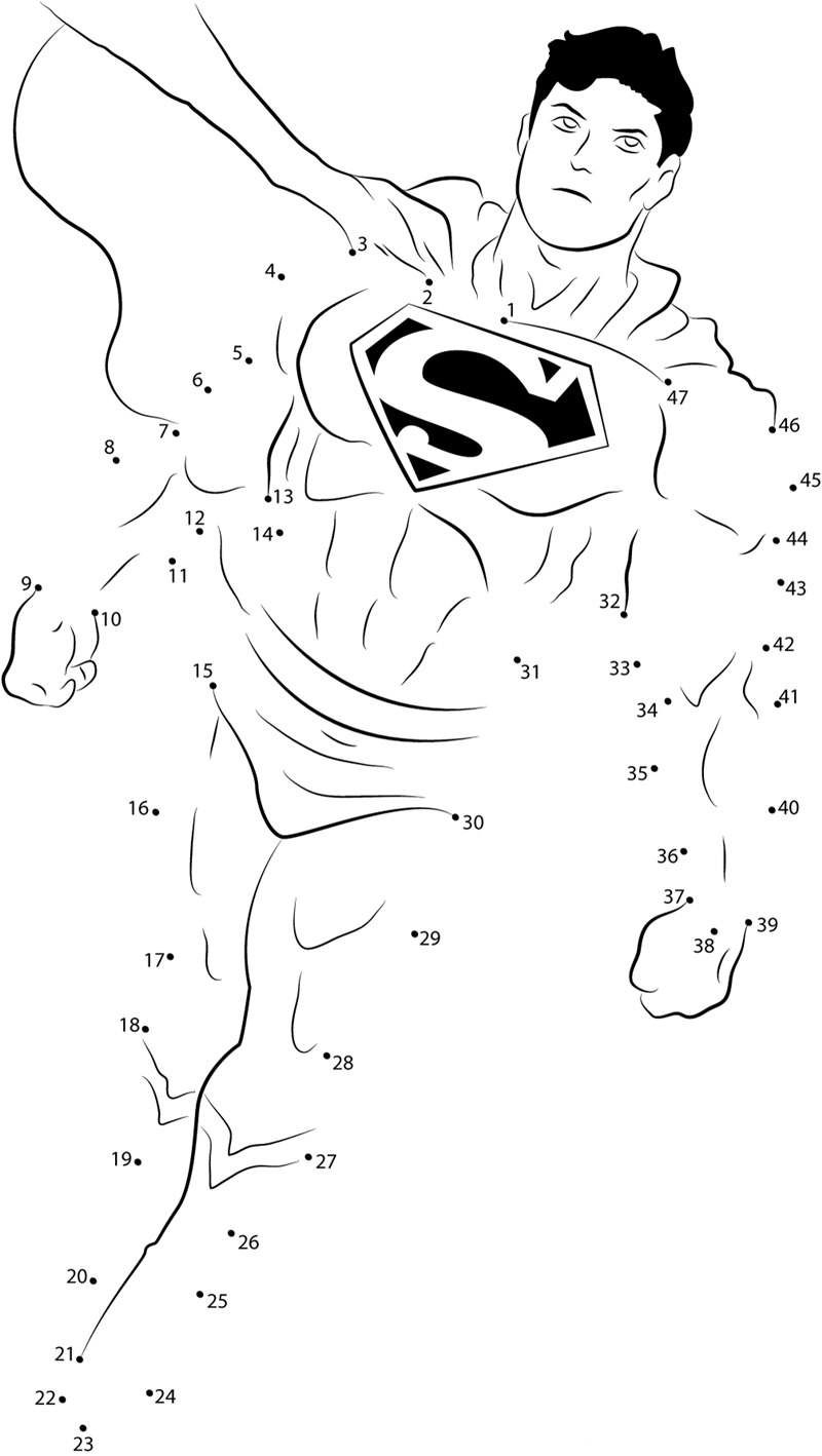 Courageous Superman dot to dot worksheets