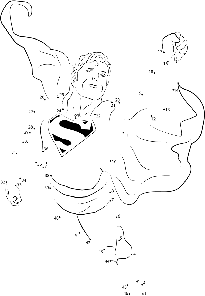 Fearless Superman dot to dot worksheets