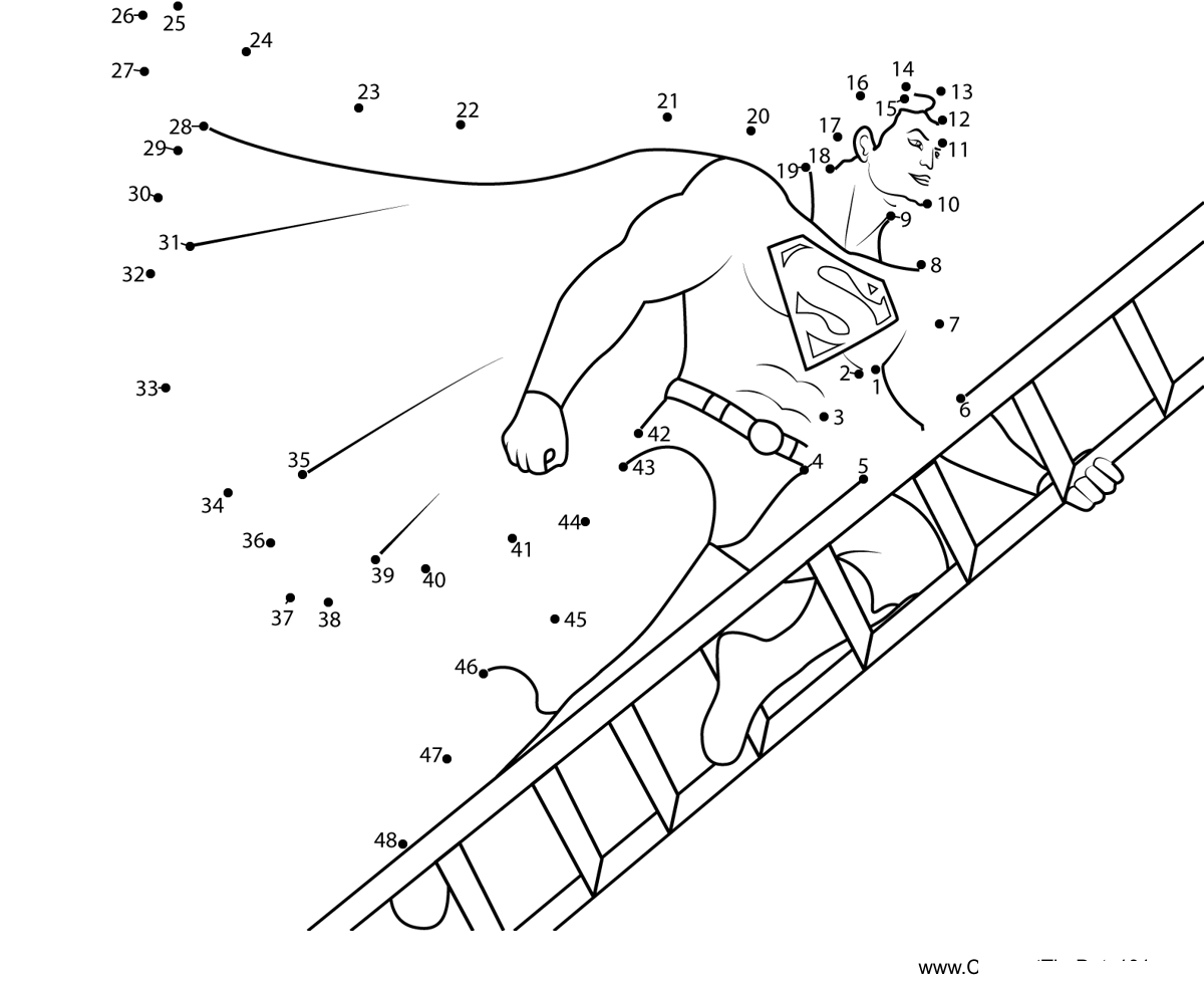 Superman-Climbing-Ladder dot to dot worksheets