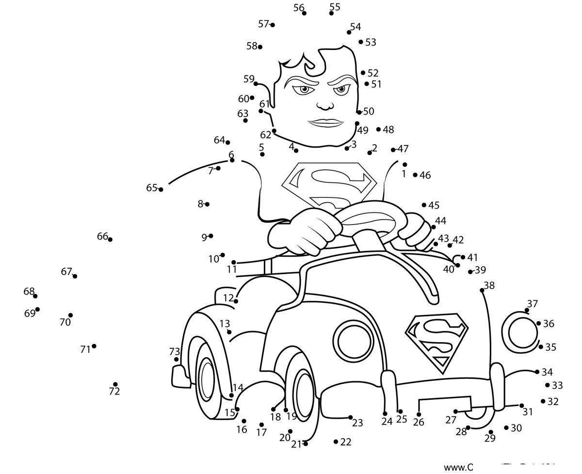 Superman-Driving-Car printable dot to dot worksheet