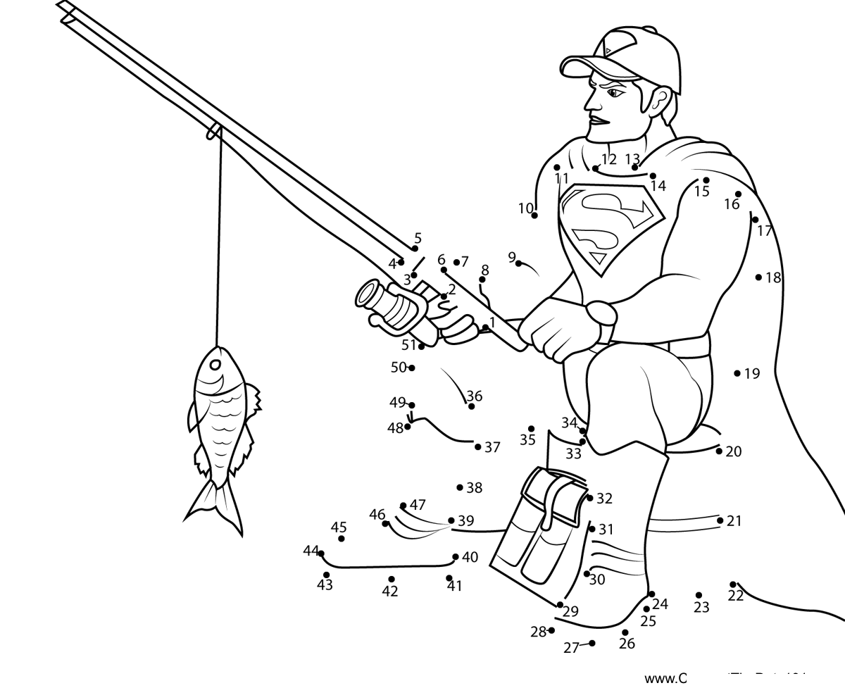 Superman-Fishing printable dot to dot worksheet