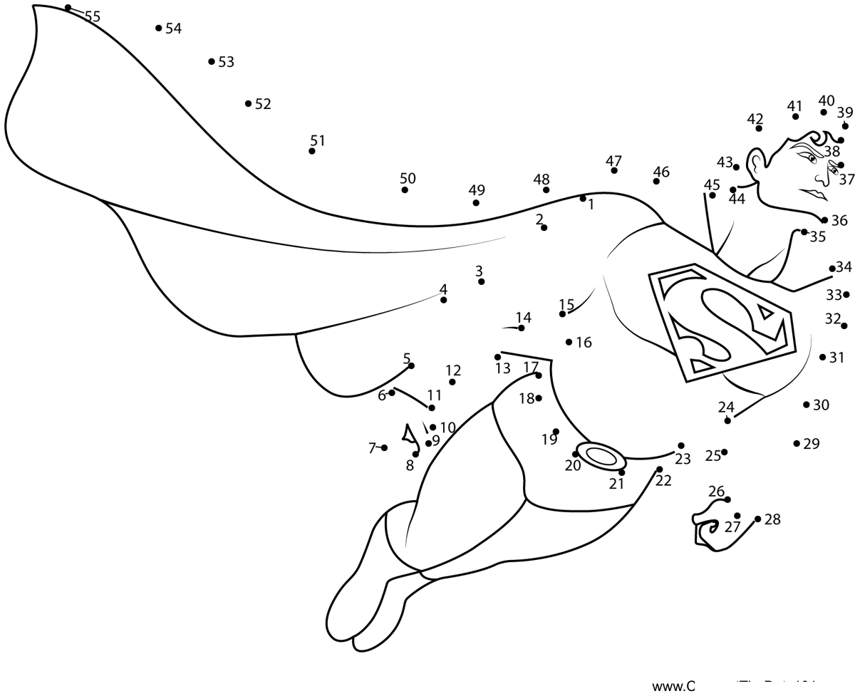 Superman-Flying-Pose printable dot to dot worksheet