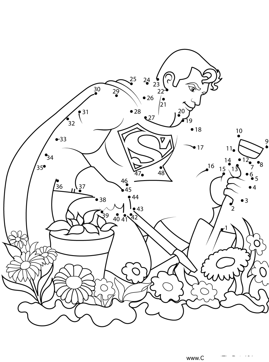 Superman-Gardening printable dot to dot worksheet