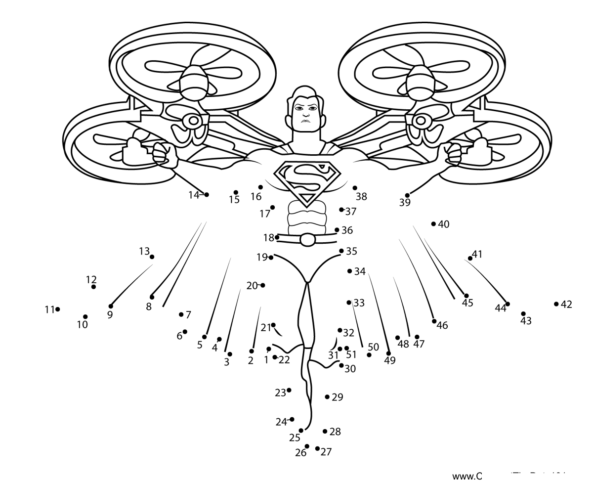 Superman-Holding-Drone dot to dot worksheets