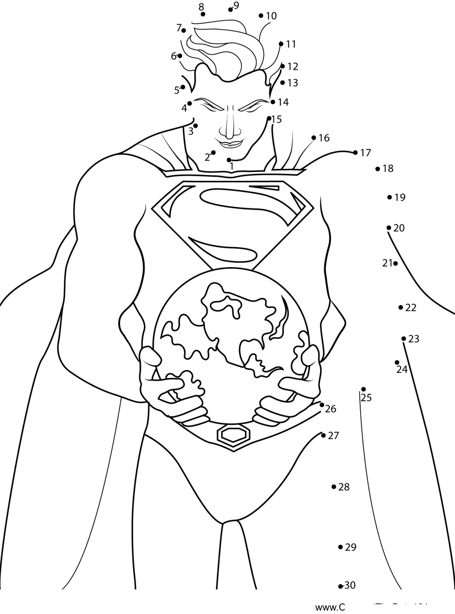 Superman-Holding-Earth printable dot to dot worksheet