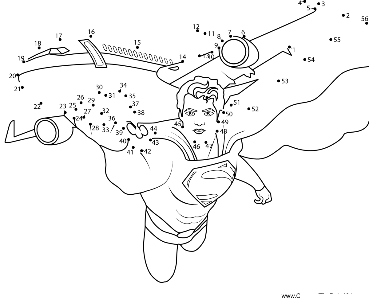 Superman-Holding-Plane printable dot to dot worksheet