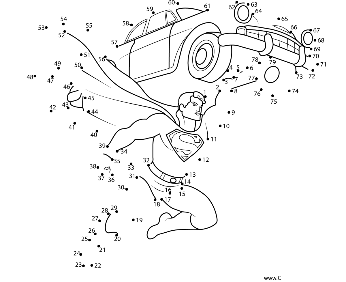 Superman-Lifting-Car printable dot to dot worksheet