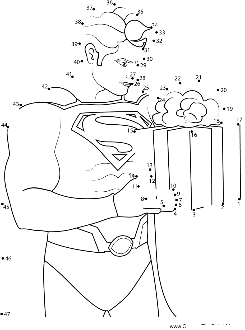 Superman-Present-A-Surprise-Gift printable dot to dot worksheet