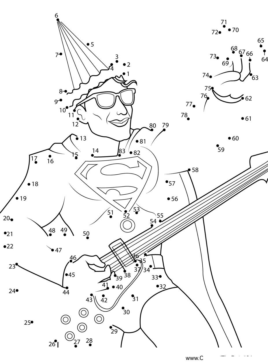 Superman-Rocking-Dance-On-Birthday-Party dot to dot worksheets