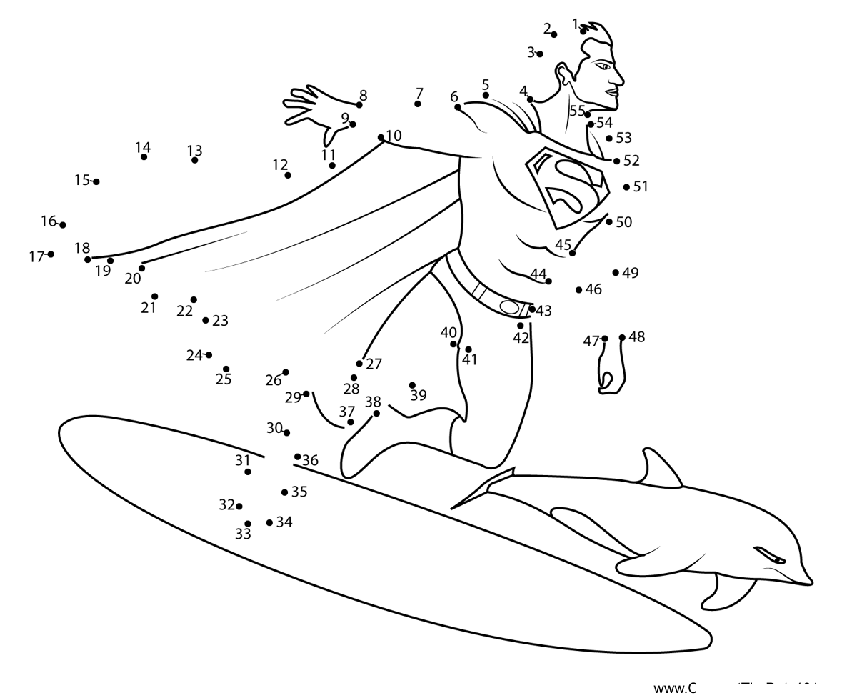 Superman-Sea-Rafting printable dot to dot worksheet