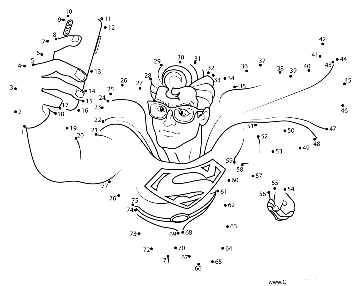 Superman-Selfie printable dot to dot worksheet