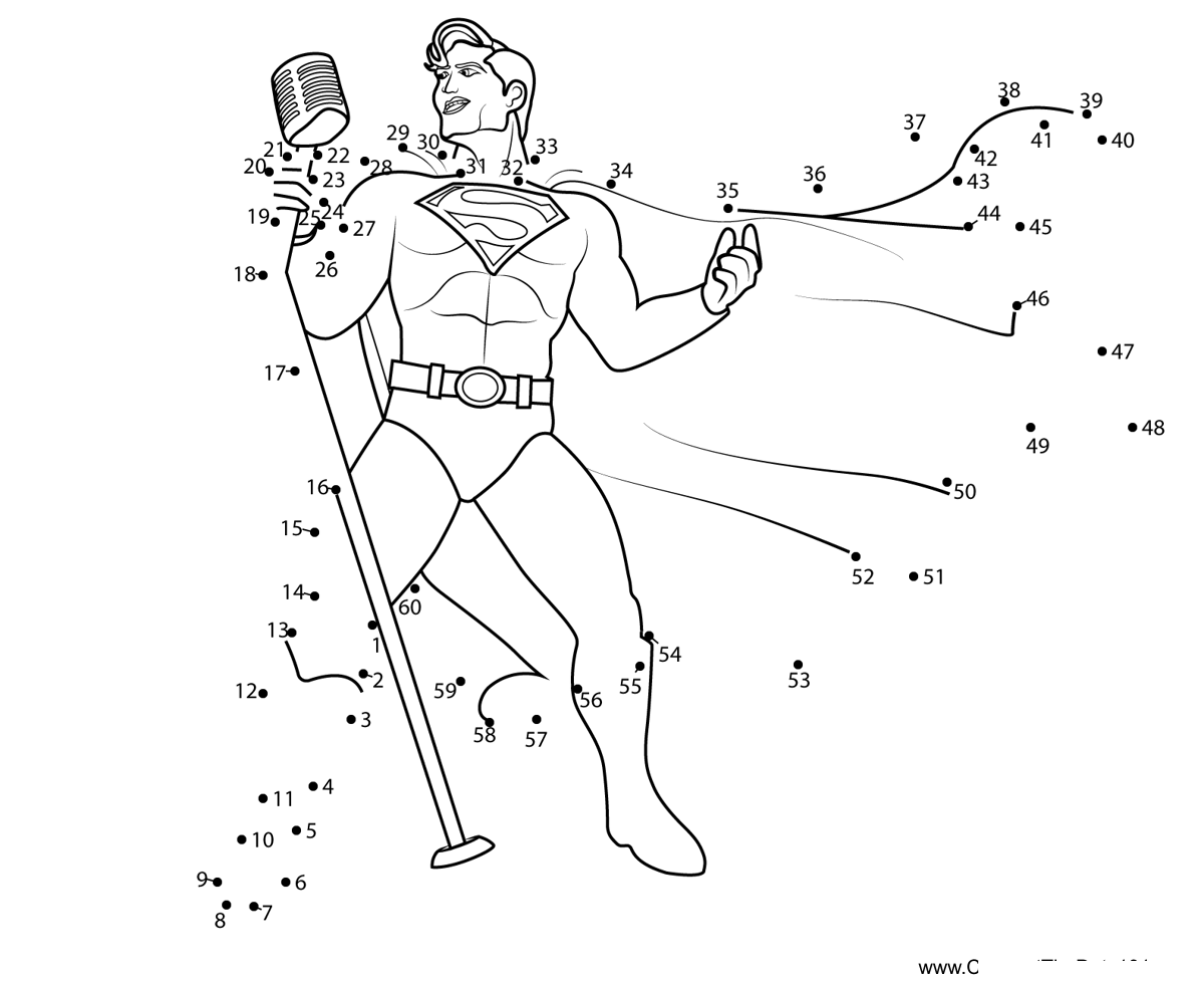 Superman-Singing-Song dot to dot worksheets