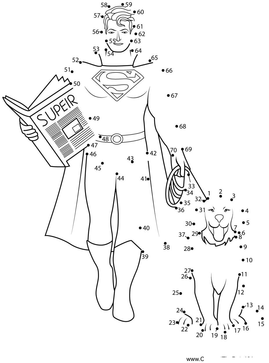 Superman-With-Pet printable dot to dot worksheet