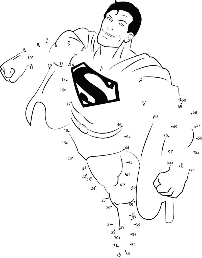 Superman Flying printable dot to dot worksheet