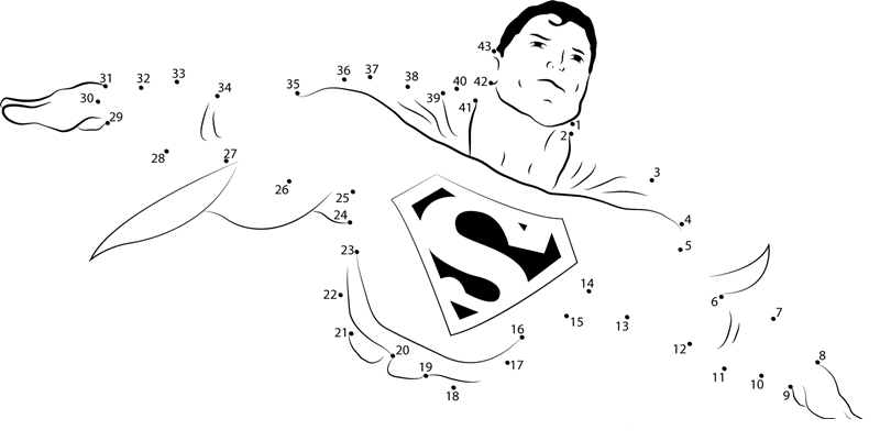 Superman Flying printable dot to dot worksheet