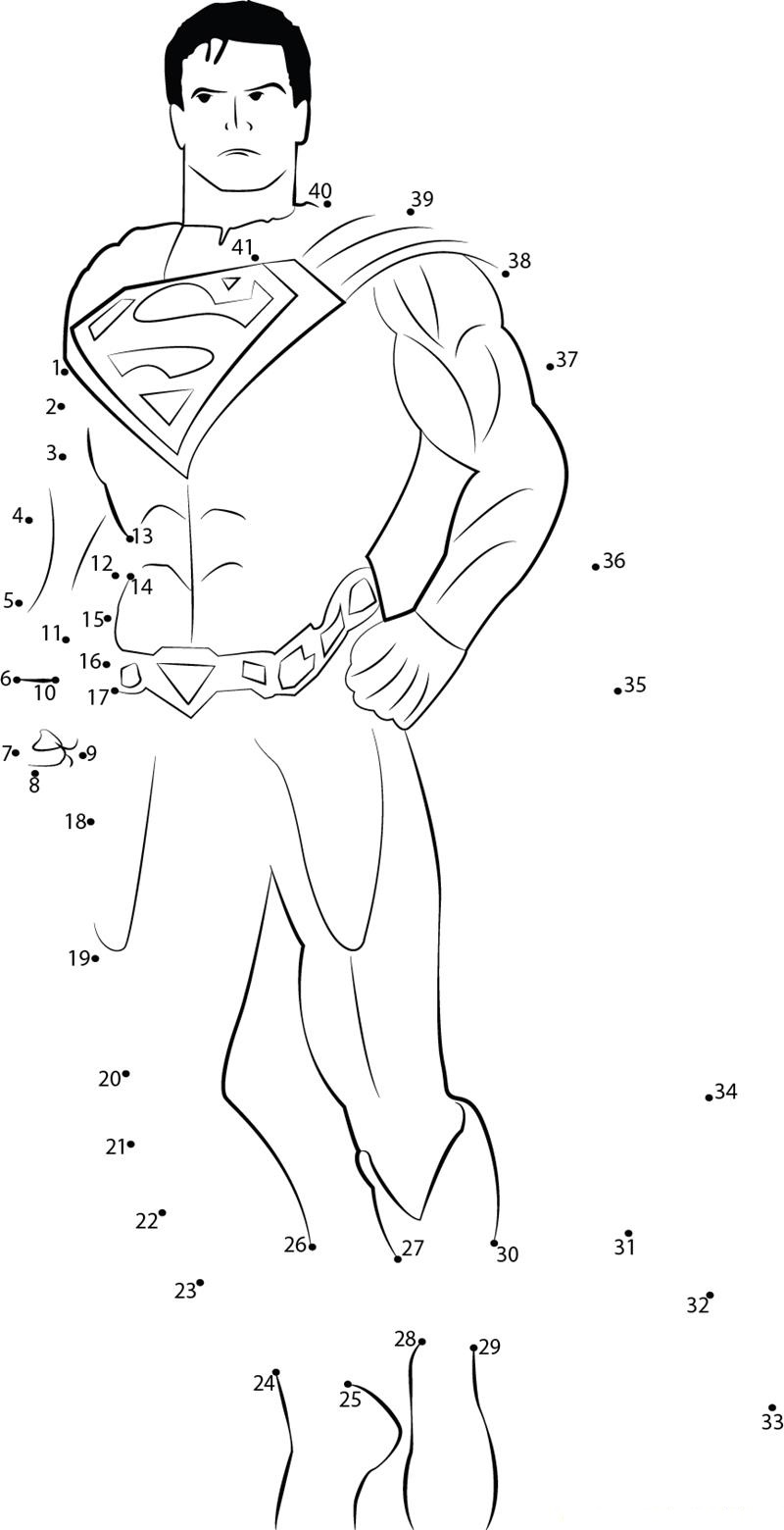 Superman The Hero printable dot to dot worksheet