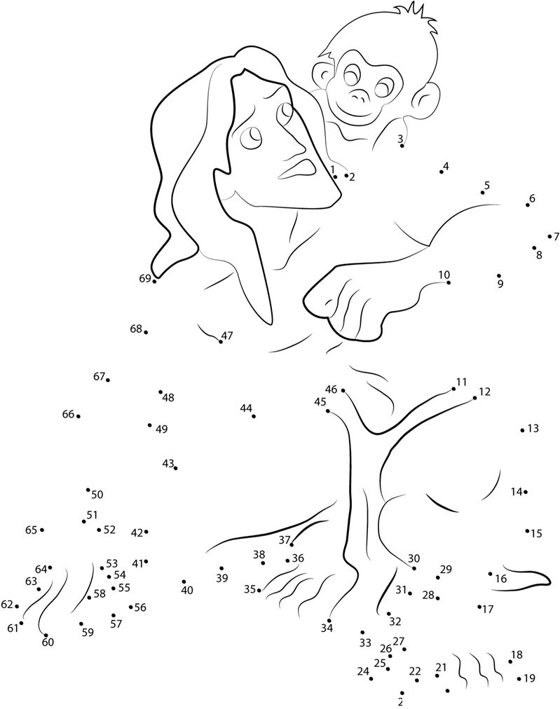 Tarzan With Monkey dot to dot worksheets