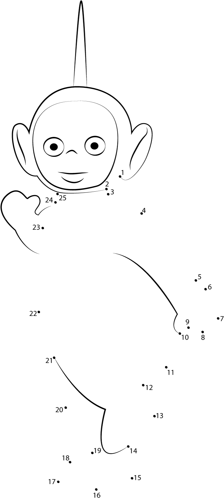 Dipsy Say Hi printable dot to dot worksheet