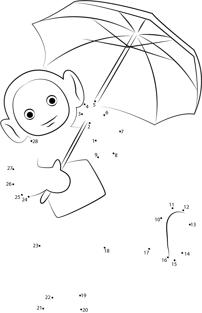 Laalaa With Umbrella dot to dot worksheets