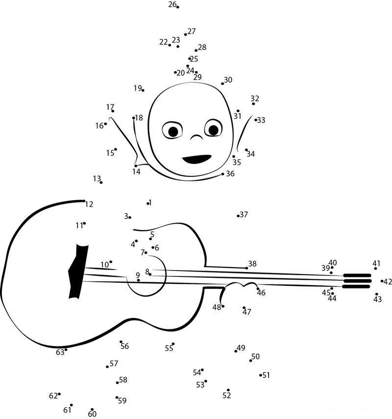 Teletubby Playing Guitar dot to dot worksheets