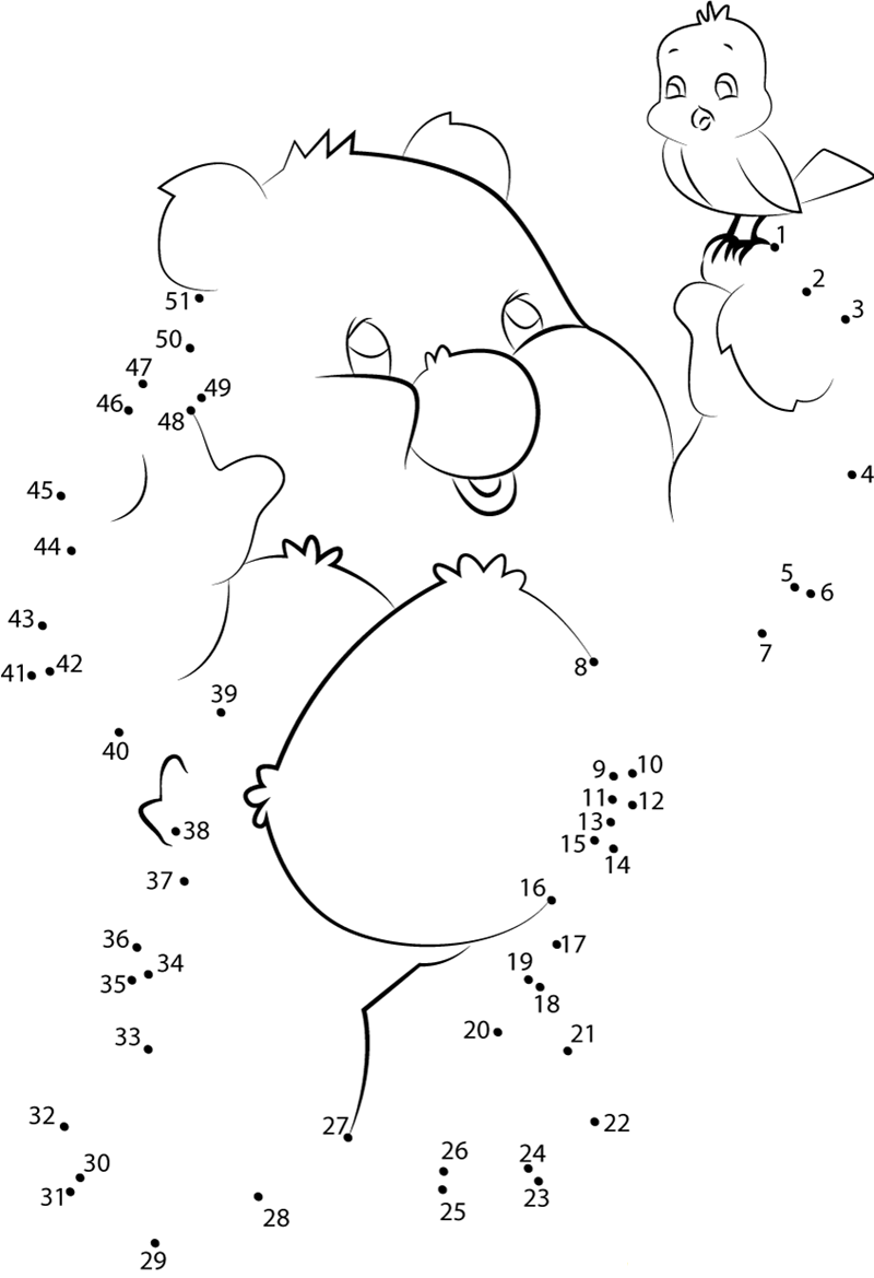 Bear With Bird printable dot to dot worksheet