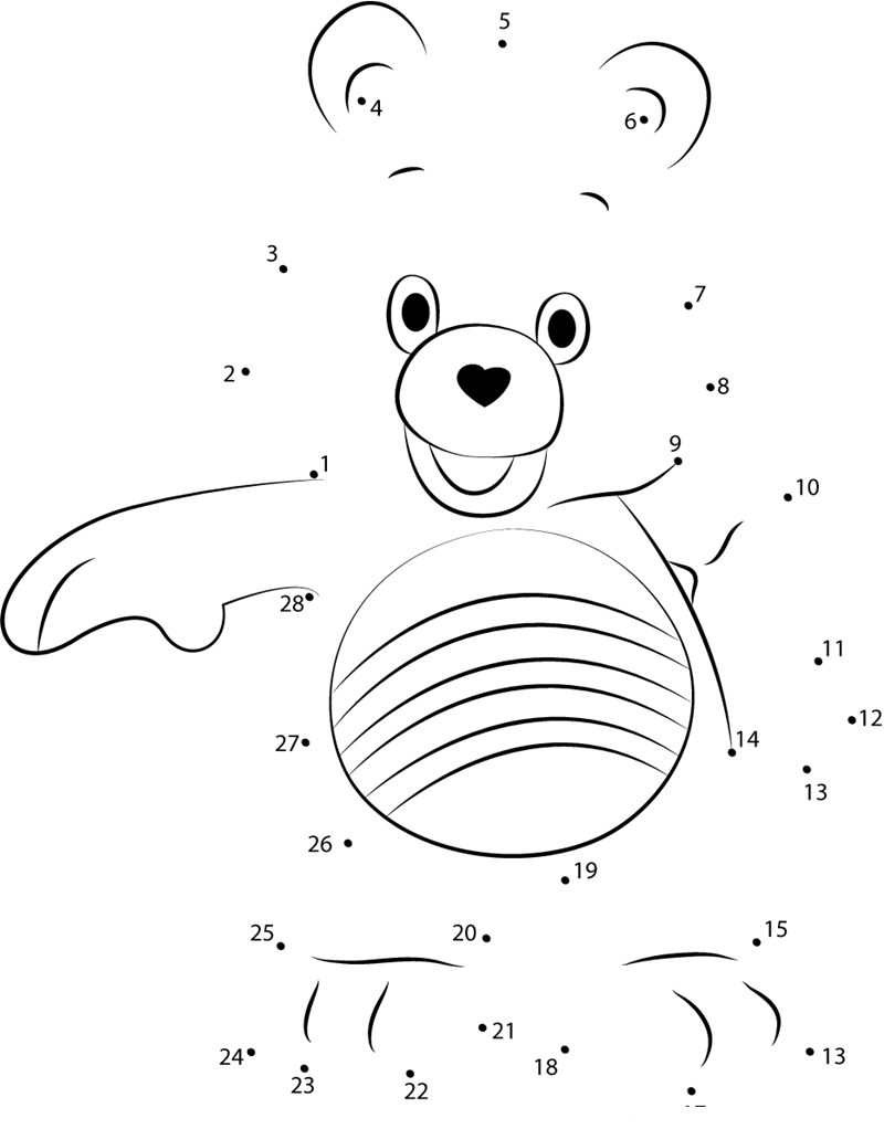 Cheer Bear dot to dot worksheets