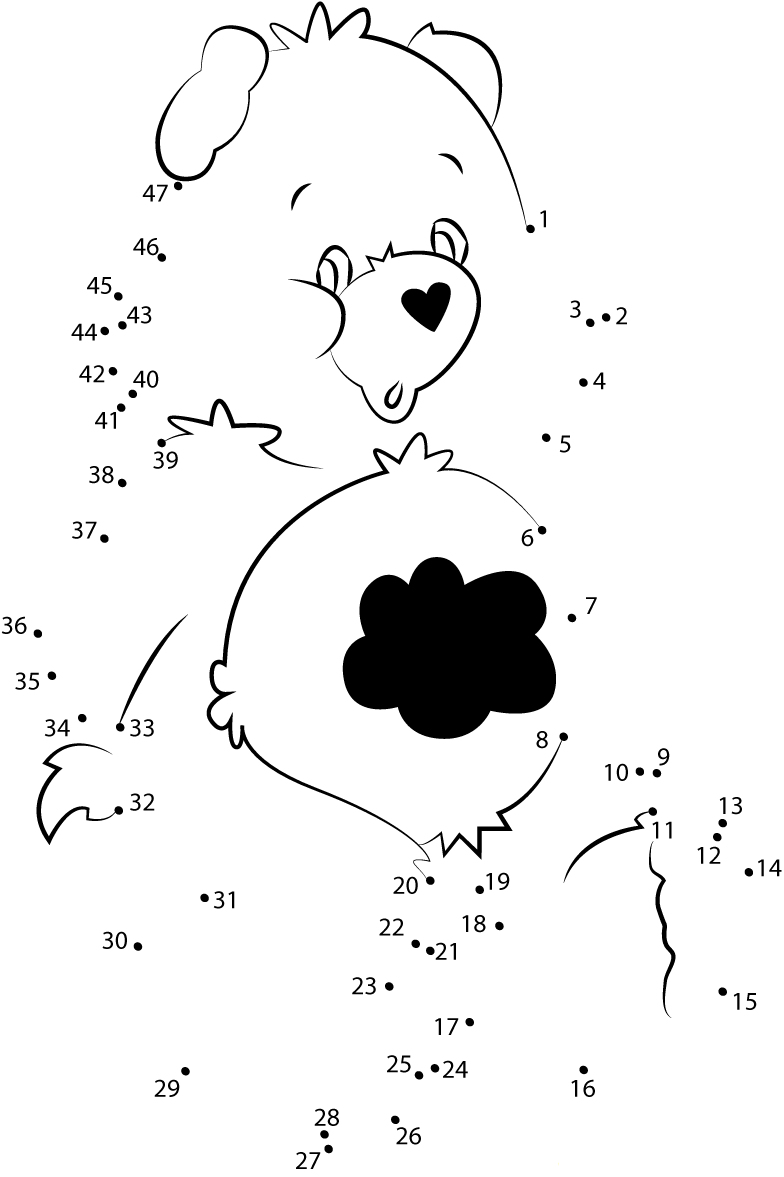 Grumpy Bear dot to dot worksheets