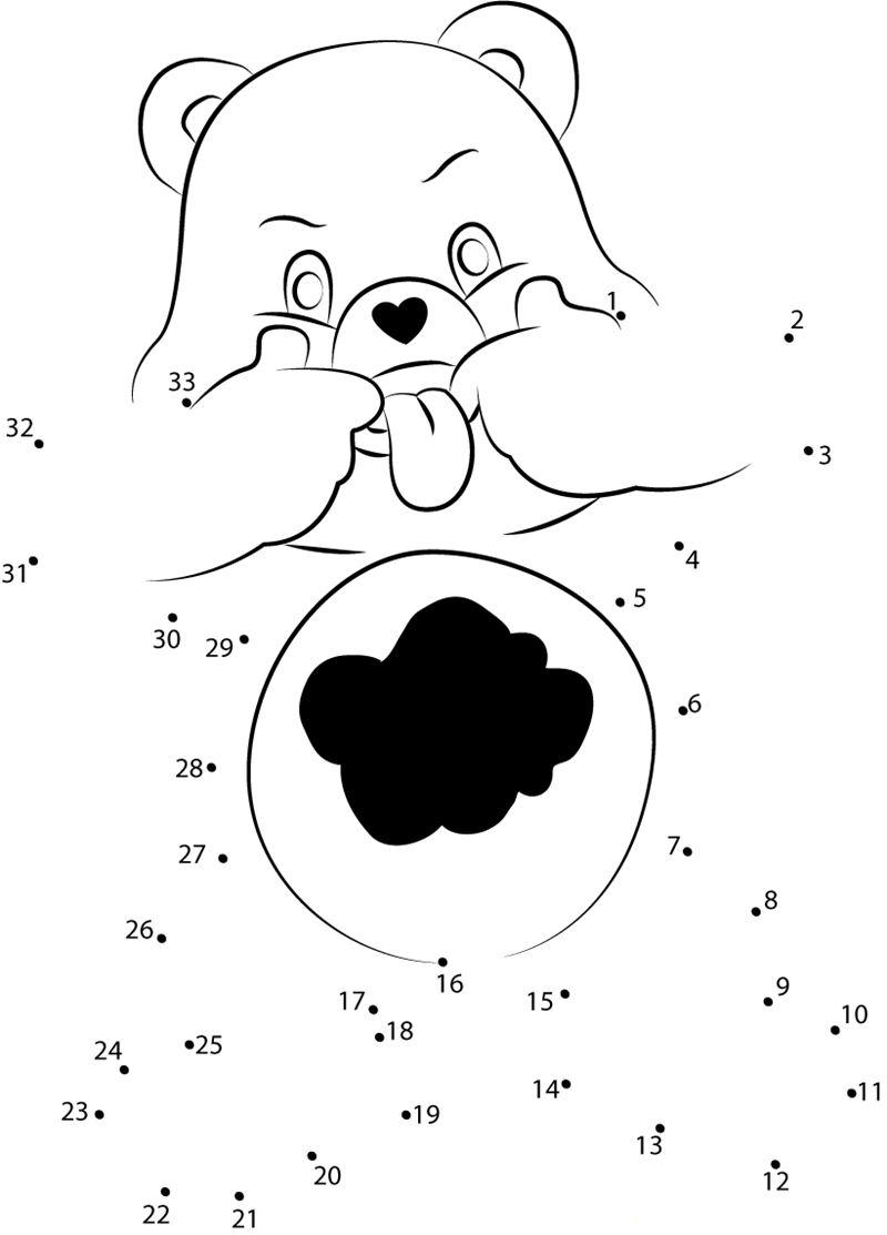 Grumpy Bear Naughty dot to dot worksheets