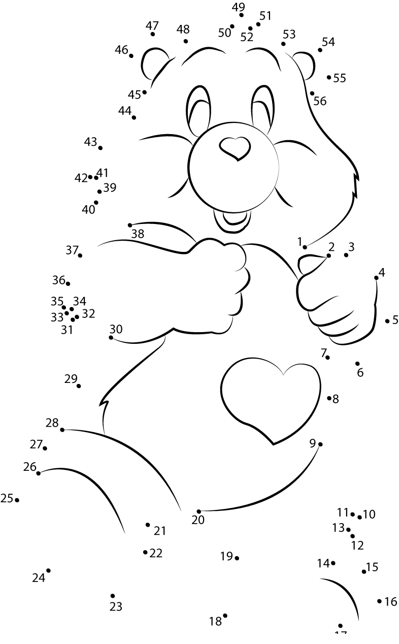 Take Care Bear dot to dot worksheets