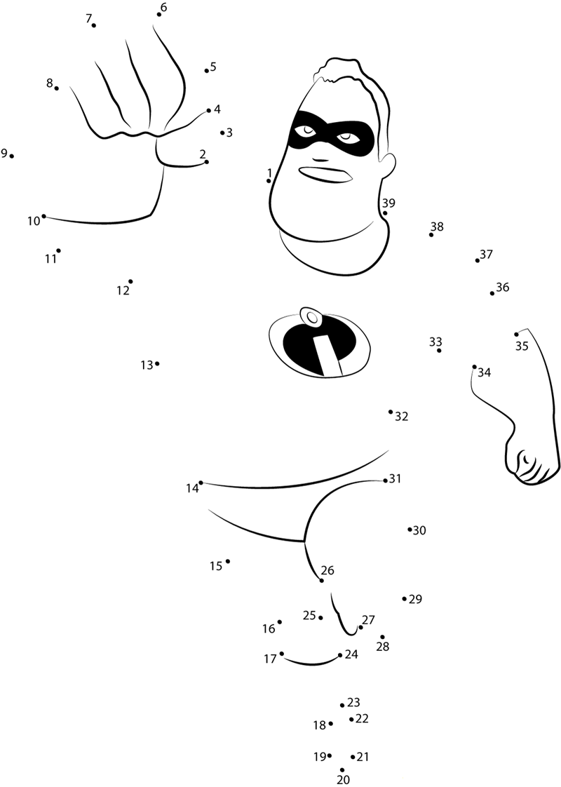 Bob Parr The Mr Incredible printable dot to dot worksheet