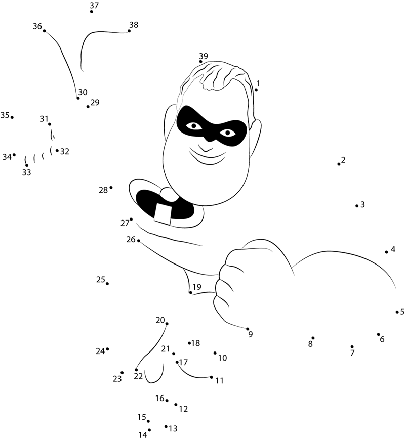 Mr Incredible printable dot to dot worksheet