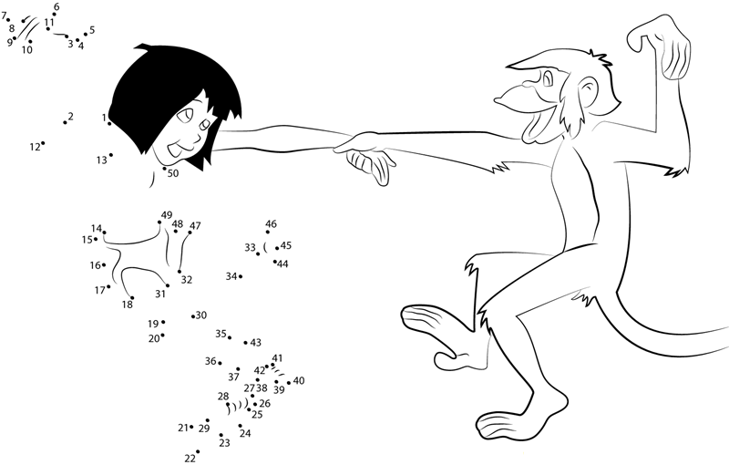 Mowgli Dancing With Monkeys dot to dot worksheets