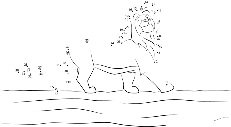 Lion King On Tree Bridge printable dot to dot worksheet