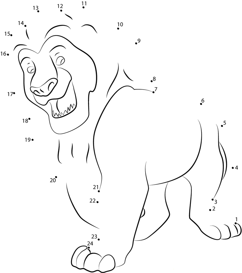 Lion King Simba dot to dot worksheets