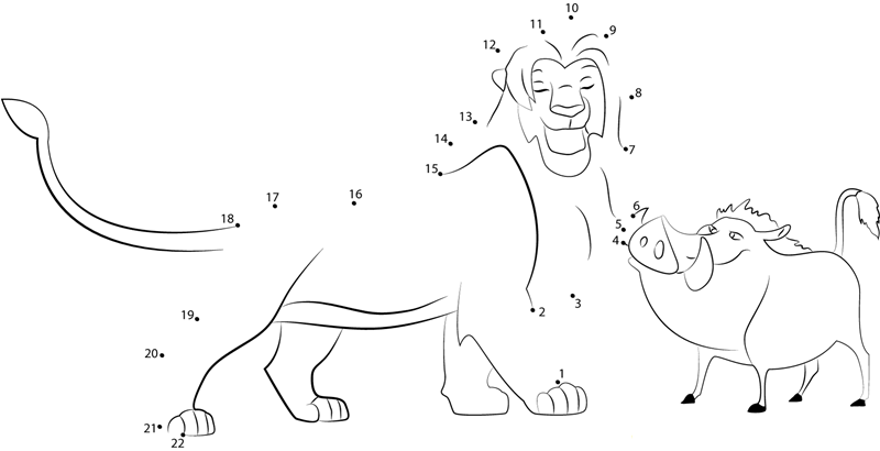 Simba With Pumbaa dot to dot worksheets