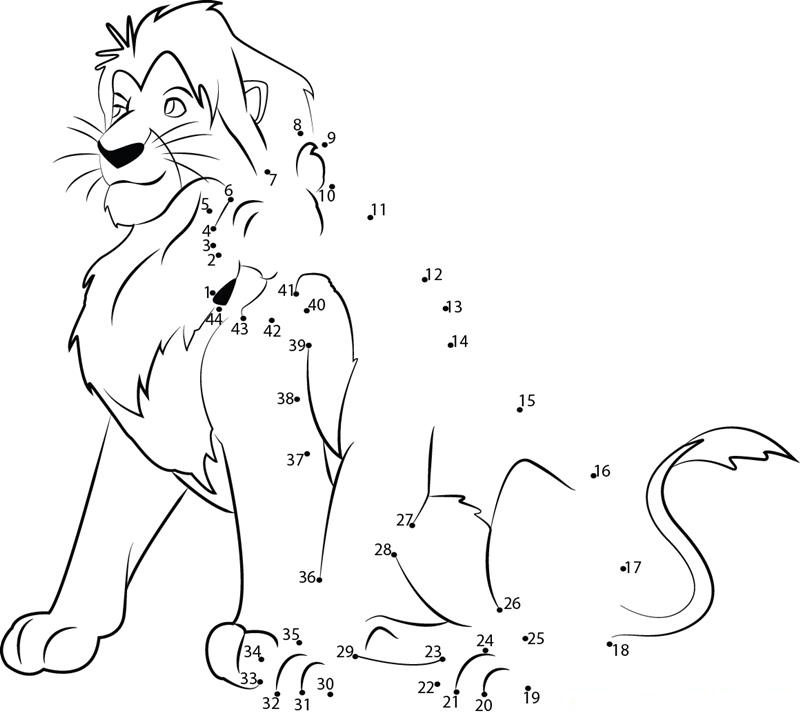 The Lion King printable dot to dot worksheet