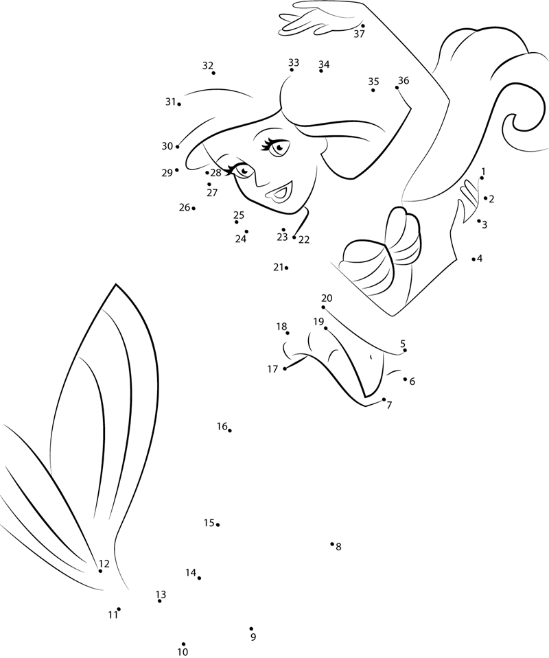 Ariel Dancing dot to dot worksheets