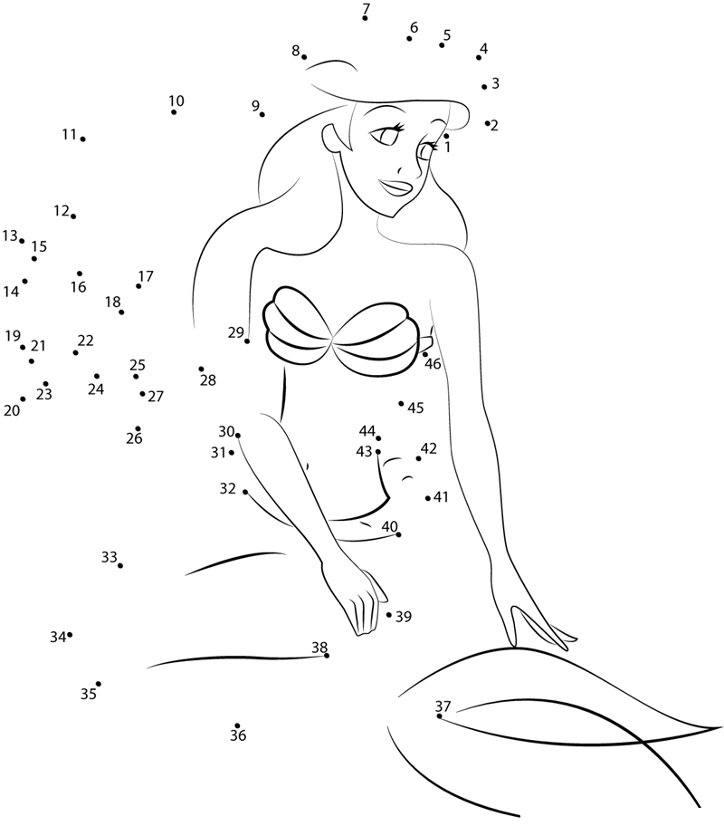 Ariel Sitting dot to dot worksheets