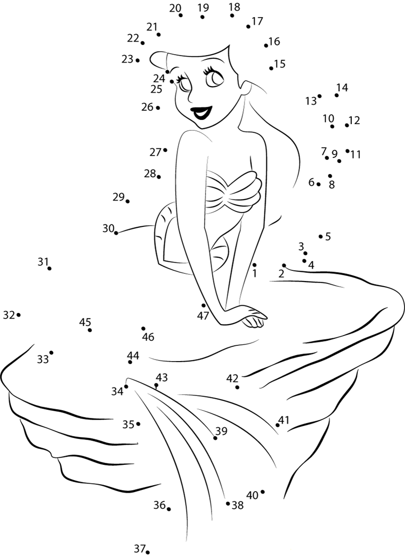 Ariel Sitting On Rock printable dot to dot worksheet