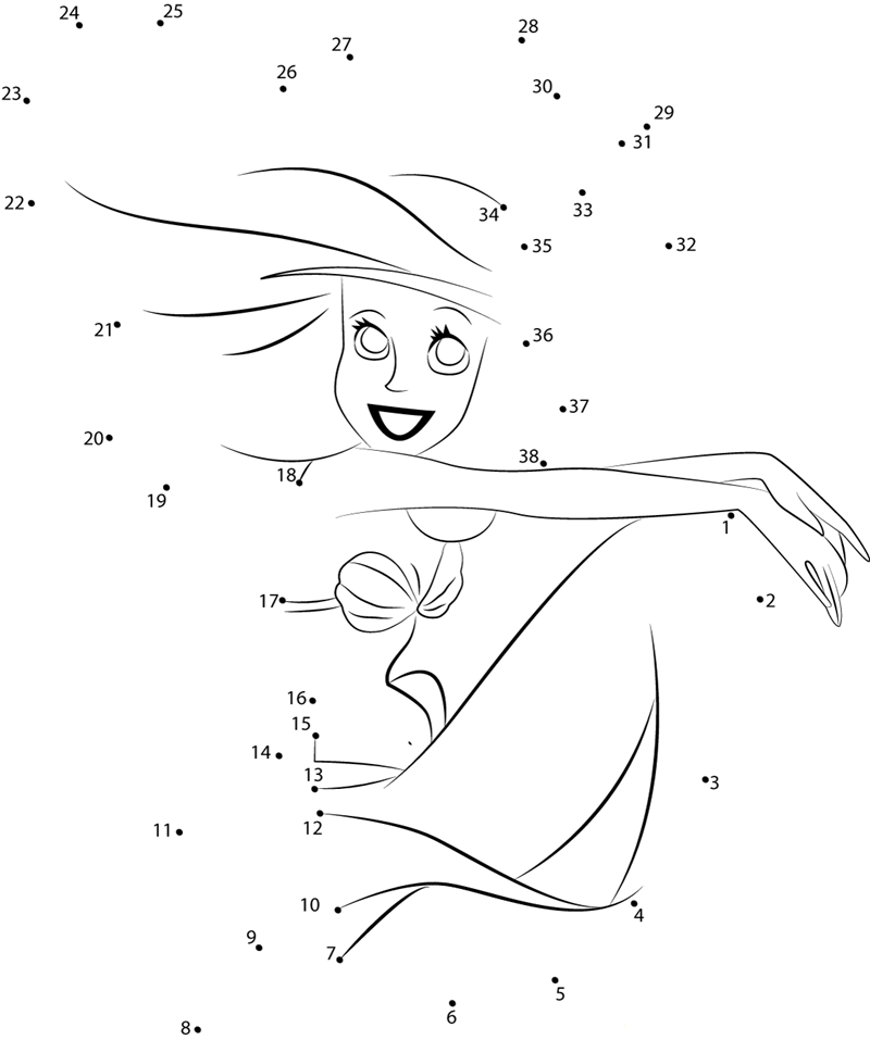 Ariel Smiling dot to dot worksheets