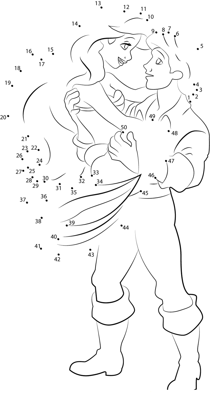 Ariel With Prince Eric dot to dot worksheets