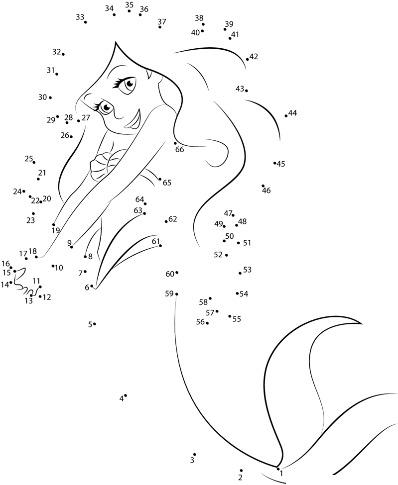 Charming Ariel printable dot to dot worksheet