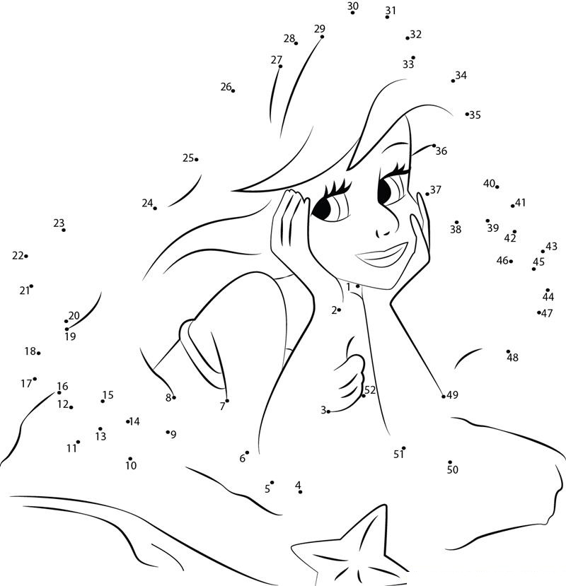 Cute Little Mermaid printable dot to dot worksheet