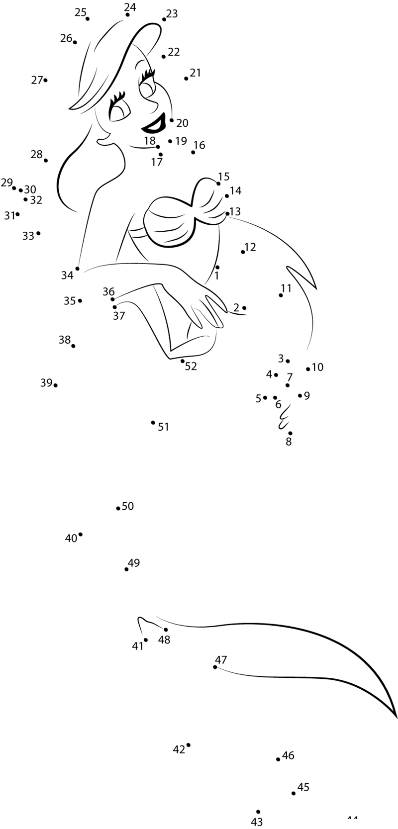 Disney Princess Ariel printable dot to dot worksheet