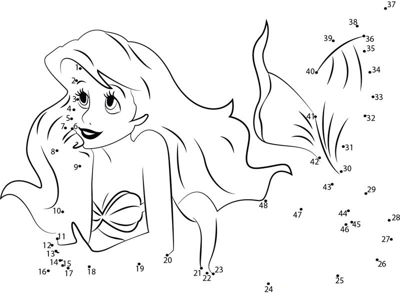 The Little Mermaid In A Thought dot to dot worksheets