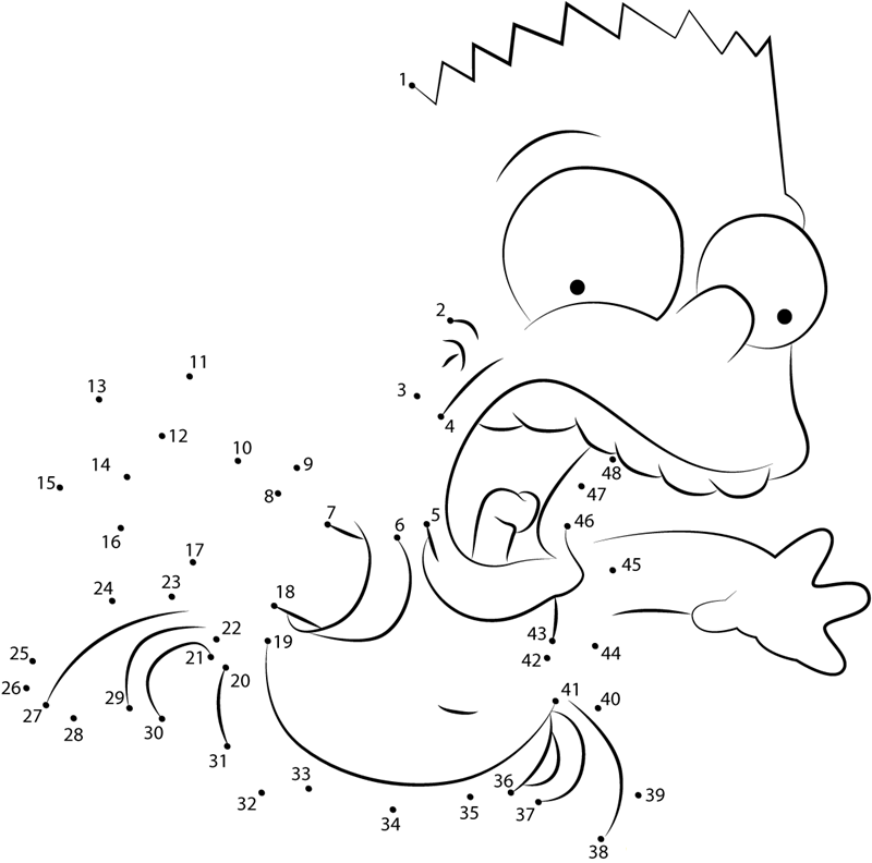 Bart Simpson Afraid dot to dot worksheets